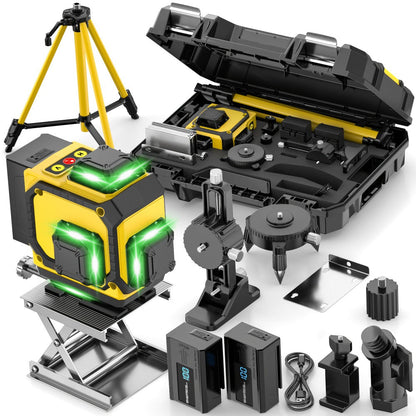 16-Line 4D Laser Level 360° Self-Leveling Cross Line Laser with Rechargeable Battery, Professional Rotary Laser for Construction