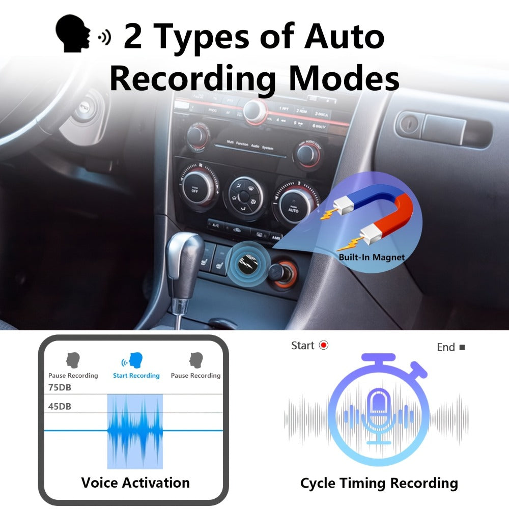 Voice Activated Recorder 64GB with AI Noise Reduction, Magnetic Digital Voice Recorder HD 3072kbps