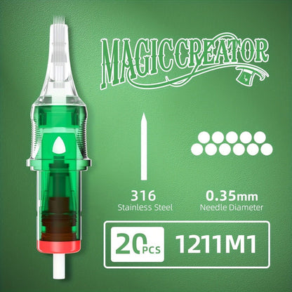Tattoo Cartridge Needles with MAGICCREATOR Label, 20-Piece Box with 25 RL RS CM M1 Options