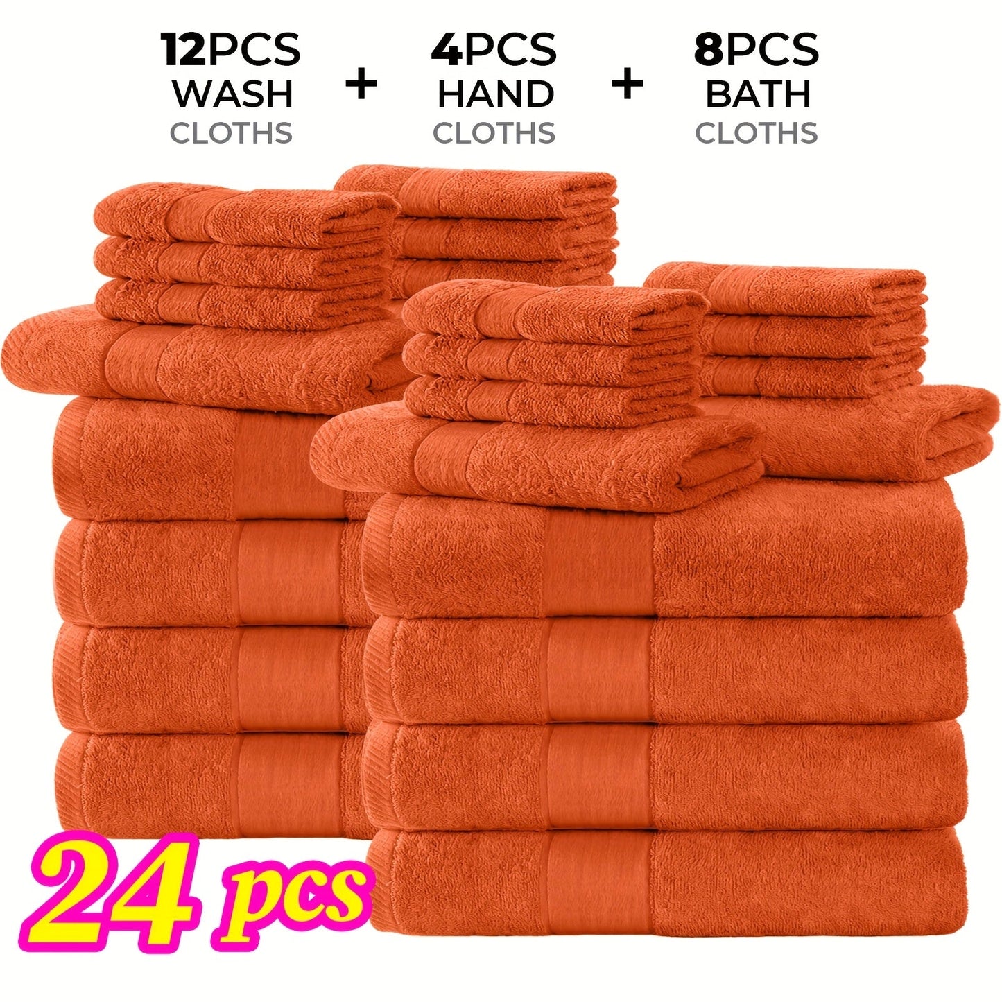 Towel Set 12 or 24 Piece Cotton Collection with Bath, Hand and Washcloth Formats in Seven Colors