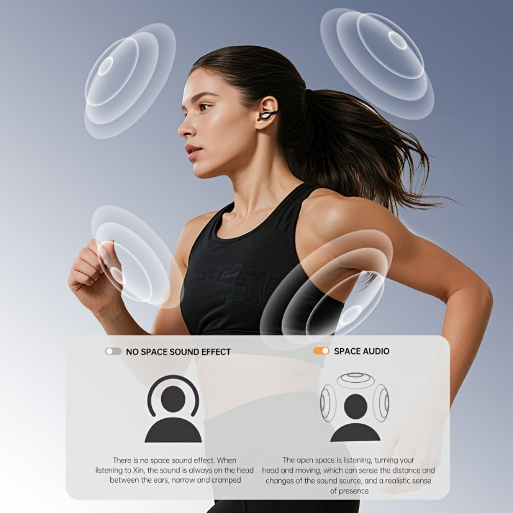 40H Open Ear Clip Earbuds OWS 6.0 TWS Sport Wireless Headphones Noise Cancelling Mic for Bedside Audio, Alarms and Room Entertainment