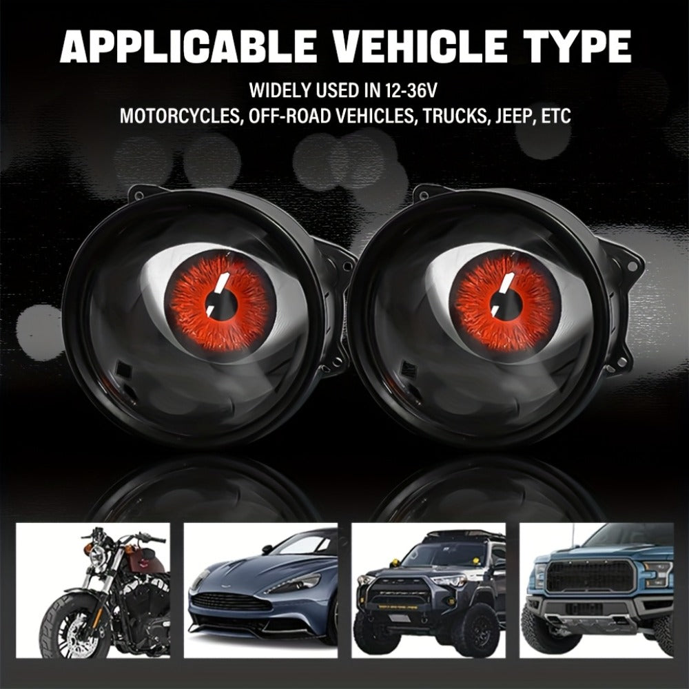 LED Demon Eye Lights 6-Mode Adjustable Dynamic Devil Eyes with Lens 12V Off-Road Atmosphere Lighting Kit Car Mod Automotive Decoration