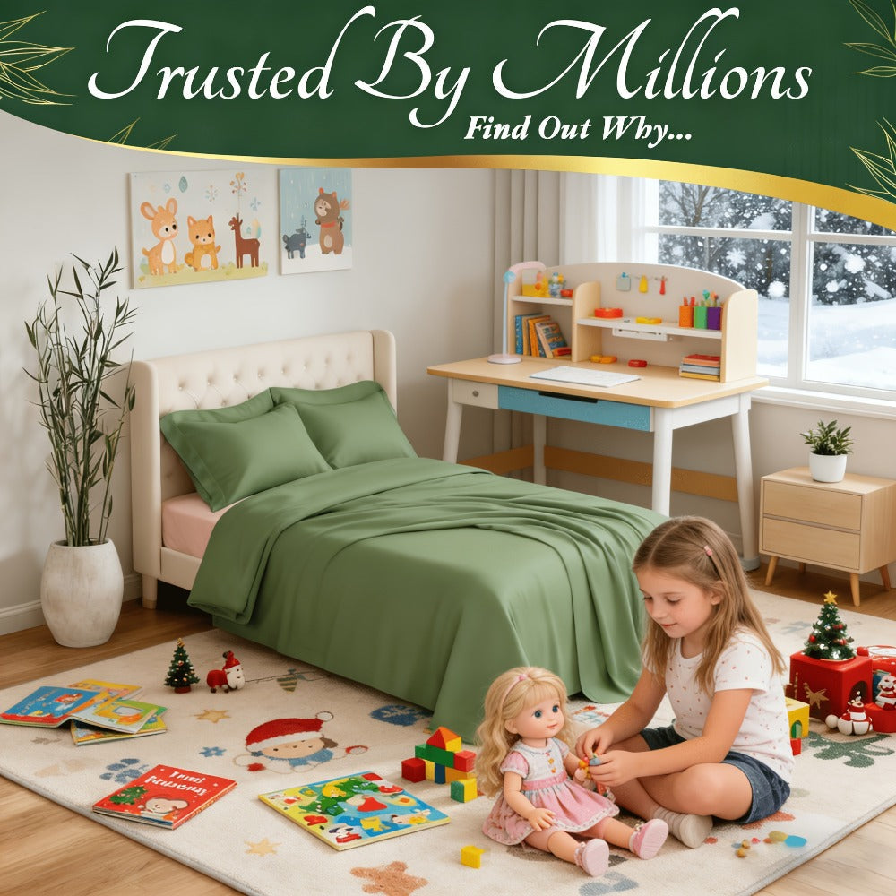 Bed Sheet Set Bamboo-Derived Fabric with Four Bed Sizes, specified Sheet Dimensions and Thirteen Colors