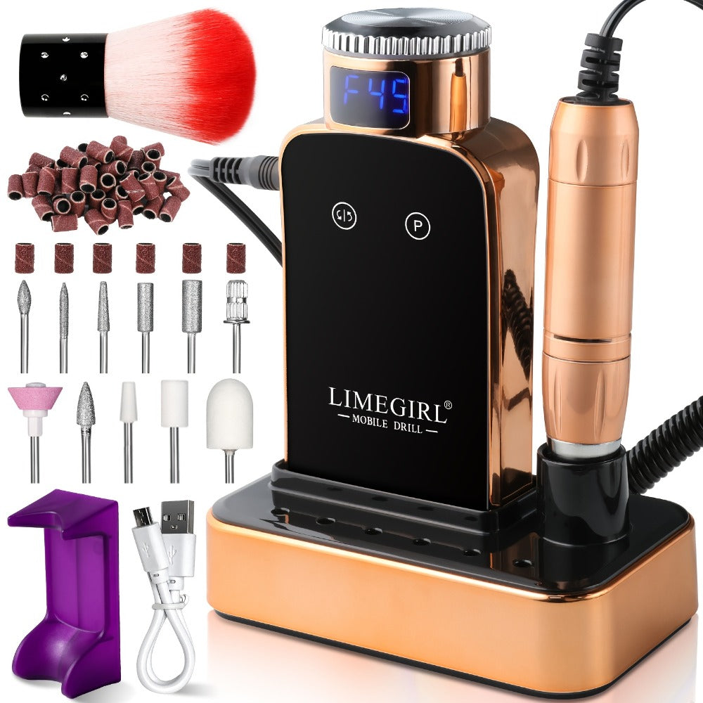 Electric Nail Drill 45000 RPM Cordless Kit with Charging Base, Display and Four Color Options