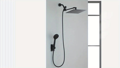 Rainfall Handheld Shower Combo 9-Setting, High Pressure 11" Extension Arm Leak-Proof Wall Mount 8 10 12 Inch Chrome Black