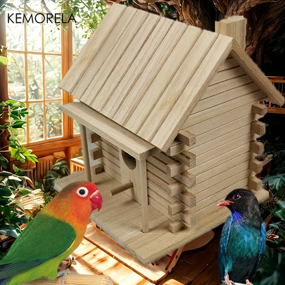 Wooden Bird Nest Breeding Box for Parrots & Small Birds – Hanging Outdoor Cage Accessory, Natural Solid Wood Birdhouse