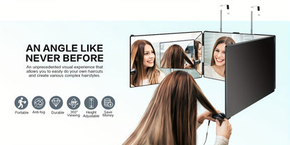 3 Way Mirror for Self Hair Cutting 360° Trifold Barber Mirror Set – Anti-Fog HD Glass, Oil-Rubbed Finish