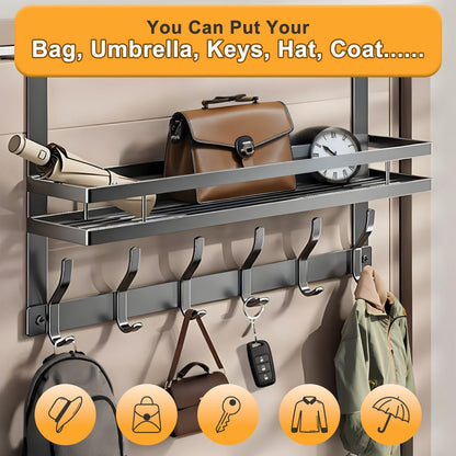 Over Door Hook Rack Metal | No Drill Behind Door Organizer with 5 6 8 Hooks for Clothes Bags Keys Towels – Space-Saving Wall Mount Storage