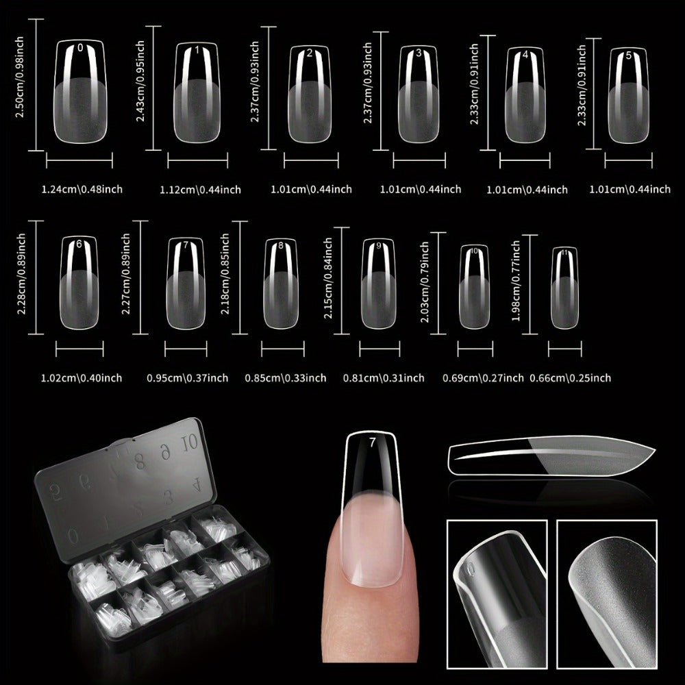 Gel Nail Tips 600 Pieces Clear Crystal Full Cover Nail Extensions – Almond Oval Coffin Stiletto Square Short Medium Long Soft Gel False