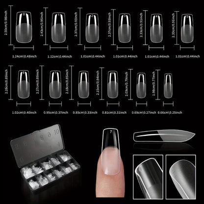 Gel Nail Tips 600 Pieces Clear Crystal Full Cover Nail Extensions – Almond Oval Coffin Stiletto Square Short Medium Long Soft Gel False