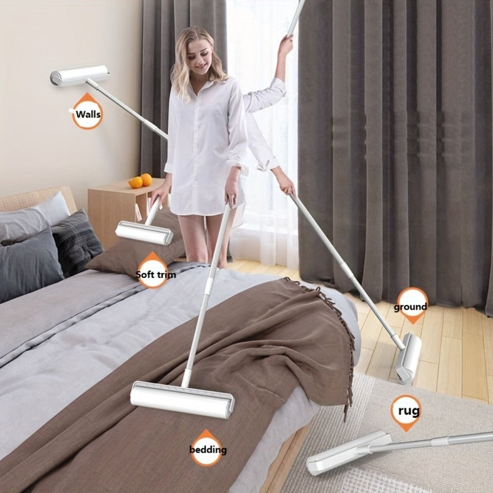 Pet Hair Removal Set 4 Piece Extendable Mop Brush with 3 Sticky Roller Refill Rolls for Floor Sofa Carpet Furniture Lint Roller Mop Combo