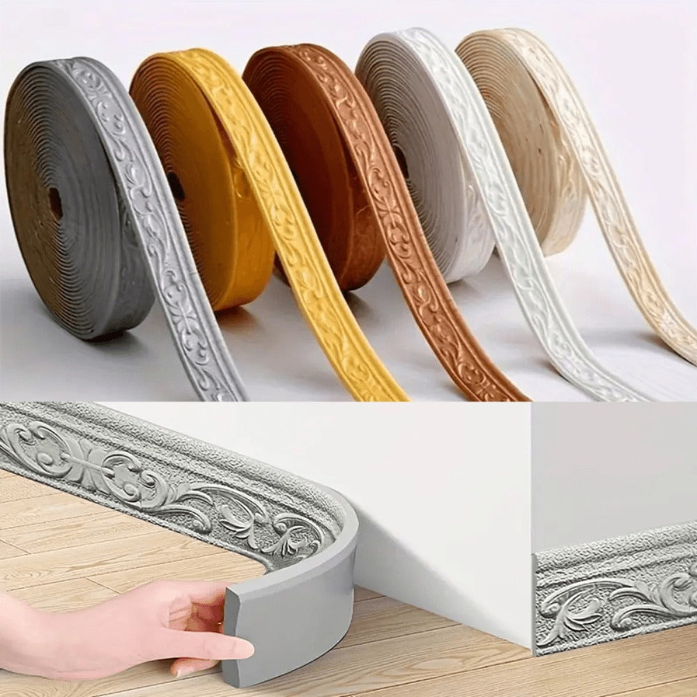 3D Self-Adhesive Foam Baseboard Wall Trim Sticker Waterproof Peel and Stick Carved Wallpaper Border Skirting for Home Decor White Silver