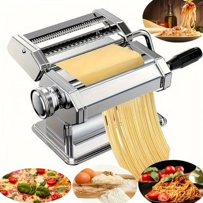 Pasta Machine with 8 Adjustable Thickness Settings, 2-in-1 Stainless Steel Manual Pasta Maker with Roller & Cutter