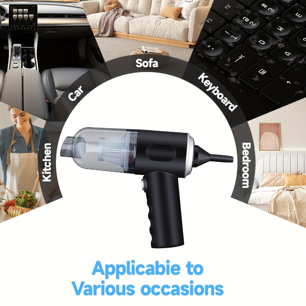 Handheld Vacuum Cleaner with Cordless T-Handle Design, Wet Pickup, Three Nozzles and USB Charging