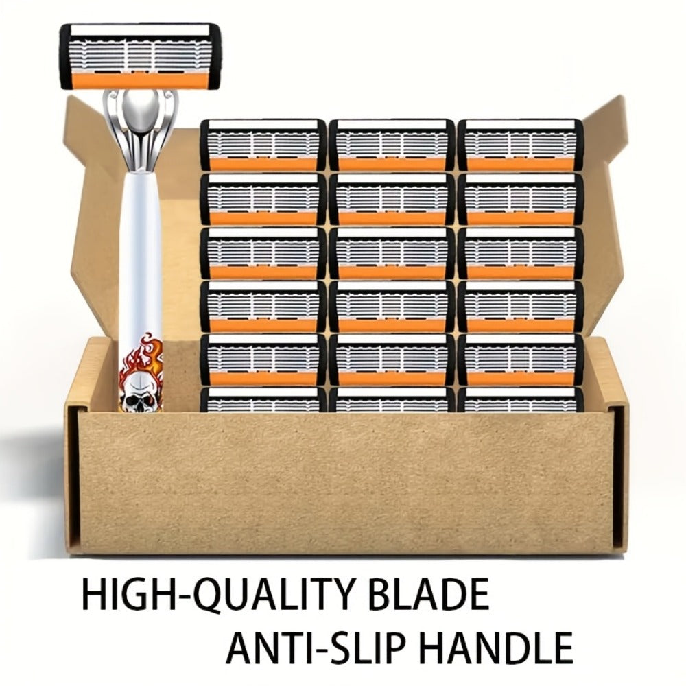 Men's Razor 6-Layer Blade 72 Replaceable Blades 2 Anti-Slip Handles – Ultra-Sharp Cartridge Shaver for Close Smooth Shave Face Beard Body