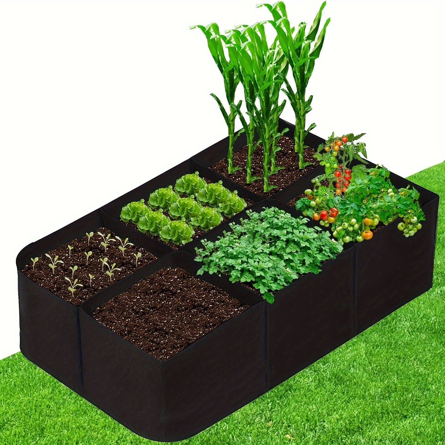 Raised Bed Grow Bag 128 Gallon 6 Grids 48x24x12 Inch | Breathable Fabric Planter for Vegetables Potatoes Flowers | Rectangle Garden Bed