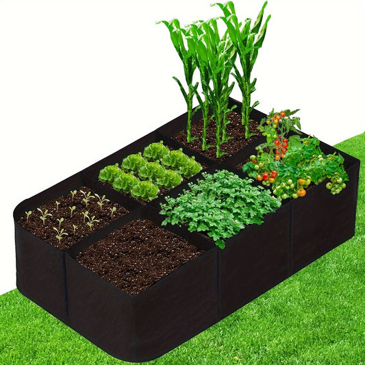 Raised Bed Grow Bag 128 Gallon 6 Grids 48x24x12 Inch | Breathable Fabric Planter for Vegetables Potatoes Flowers | Rectangle Garden Bed