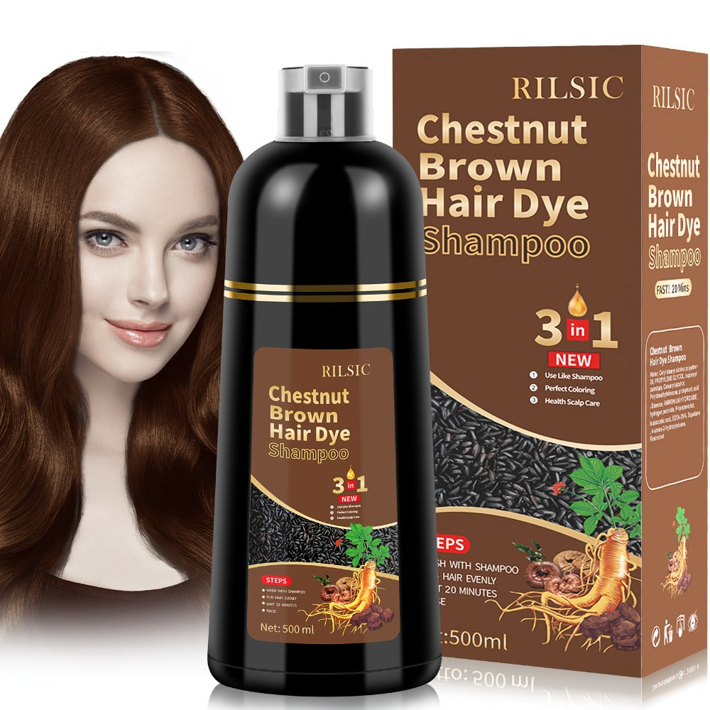 RILSIC 3-in-1 Gray Hair Color Shampoo with Plant Squalene – 100% Gray Coverage Wash & Condition Instant Results, No Mix No Ammonia