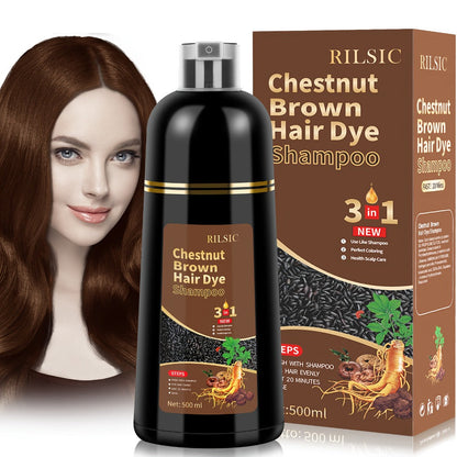RILSIC 3-in-1 Gray Hair Color Shampoo with Plant Squalene – 100% Gray Coverage Wash & Condition Instant Results, No Mix No Ammonia