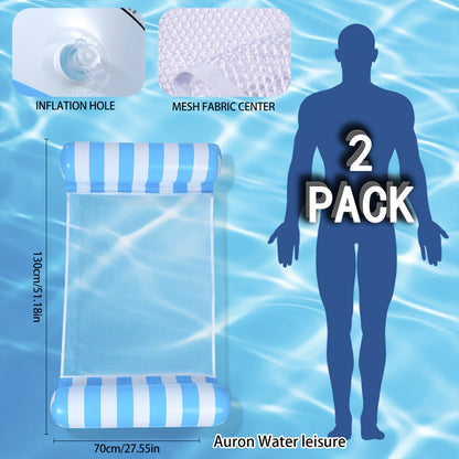 Pool Float Striped Hammock Two-Pack with Mesh Center and Inflatable End Bolsters, 51.18 x 27.56 Inches