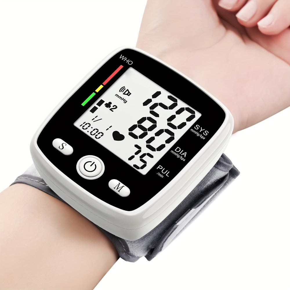 Blood Pressure Monitor for Wrist, Rechargeable LCD Device with Voice, 2 x 99 Memory and Portable Case