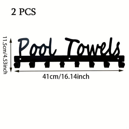 Outdoor Pool Towel Rack Wall Mounted 8 Hooks, Towel Hanger for Bathrobes Towels Clothes, Patio Backyard Spa Pool Area Decor Organizer