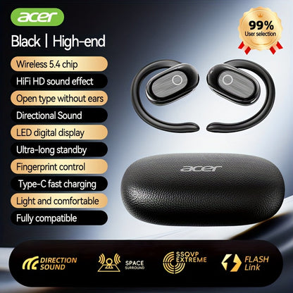 True Wireless Earbuds Acer Open-Ear Earhook Set with Bluetooth 5.4, LED Display Case, Touch Controls and Type-C Charging