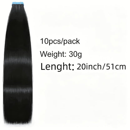 Tape In Hair Extensions Human Hair Straight Natural Black 1B Seamless Skin Weft 10pcs 30g 16 20 22 24 Inch Invisible Blend for Volume