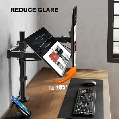 Adjustable Dual Monitor Arm for 13-32 Inch Screens, VESA 75x75/100x100mm, 45° Tilt 90° Swivel 360° Rotation