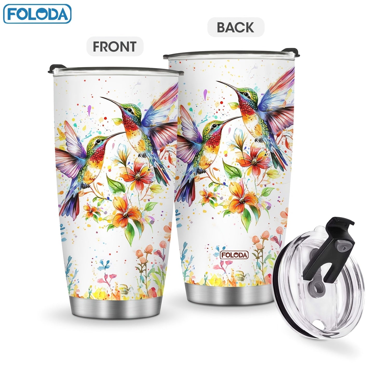 Hummingbird Flower Vacuum Insulated Travel Tumbler 20oz – Gift for Mom Grandma Sister Daughter Birthday Valentine's Day
