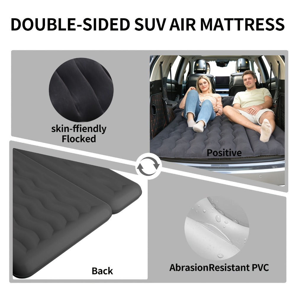 SUV Air Mattress for Camping Inflatable Car Bed with Air Pump 2 Pillows Flocking Surface Portable Sleeping Pad for SUV Backseat Road Trip