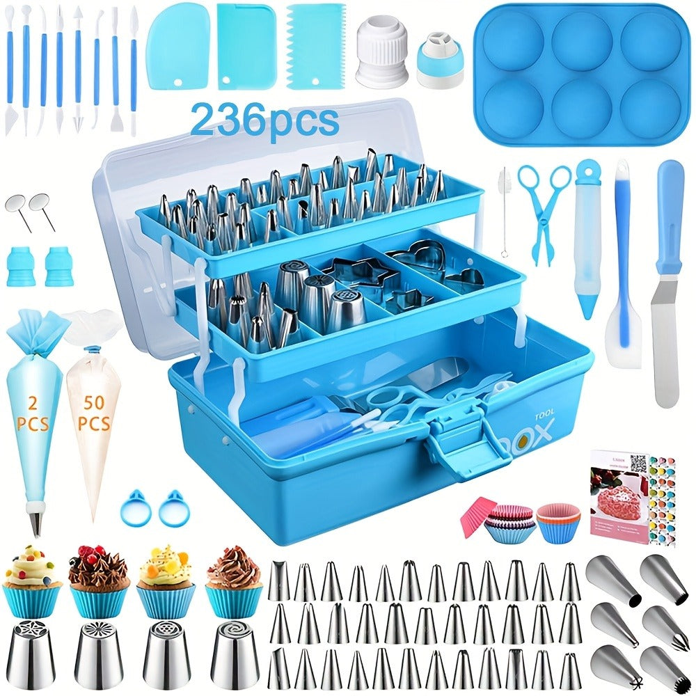 386 Pcs Cake Decorating Baking Set with Piping Nozzles & Frosting Tips, Complete Beginner Baking Tool Kit with Floral Nozzles