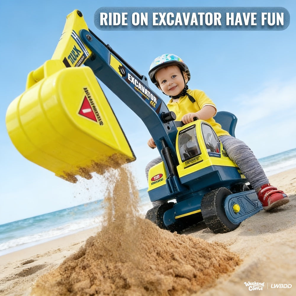 Kids Ride On Excavator Toy Large Beach Sand Digger with Working Scoop Arm, Outdoor Engineering Construction Toy for Toddlers Ages 2-6