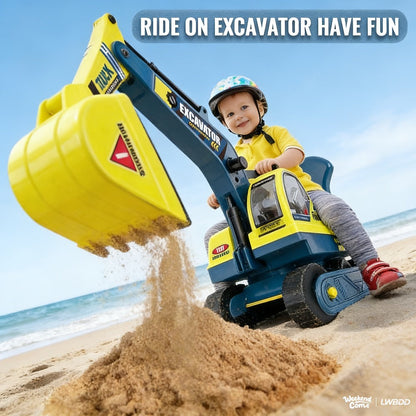 Kids Ride On Excavator Toy Large Beach Sand Digger with Working Scoop Arm, Outdoor Engineering Construction Toy for Toddlers Ages 2-6
