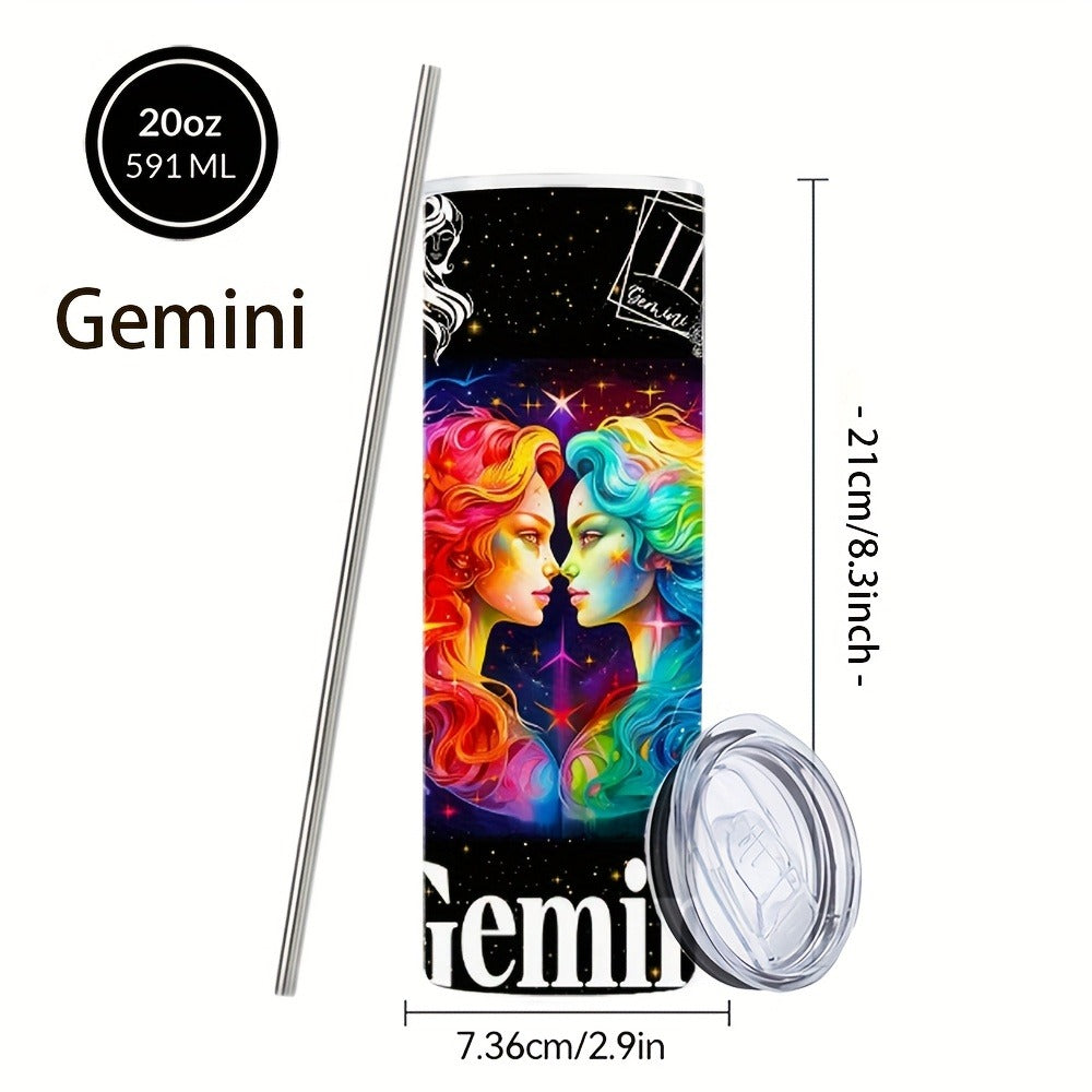 Insulated Tumbler 20oz Zodiac Horoscope 304 Stainless Steel with Lid, Straw and 12 Sign Choices