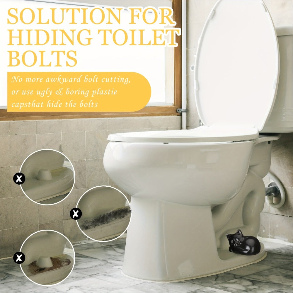 Black Cat Ceramic Toilet Bolt Caps 2-Pack – Decorative Cat Toilet Bolt Screw Cover Caps, Cute Bathroom Decor for Cat Lovers