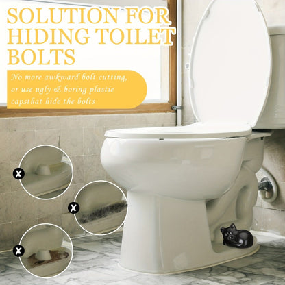 Black Cat Ceramic Toilet Bolt Caps 2-Pack – Decorative Cat Toilet Bolt Screw Cover Caps, Cute Bathroom Decor for Cat Lovers