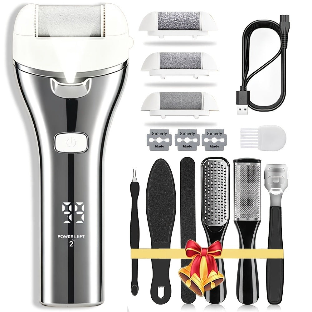 Electric Foot File 14-in-1 Rechargeable Pedicure Kit 3 Roller Heads Dead Skin Callus Remover Portable Foot Scrubber Professional Foot Care
