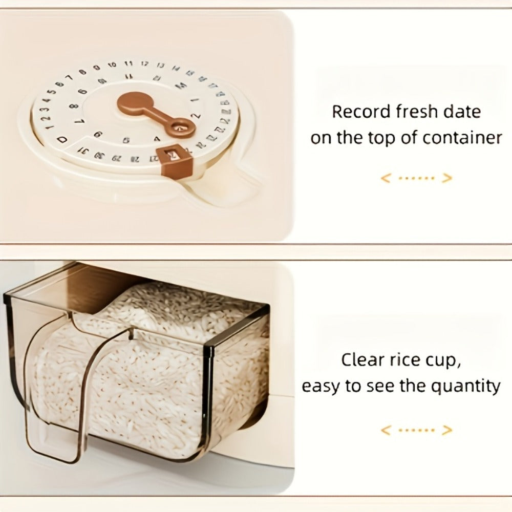 Airtight Rice Container with Measuring Cup, Large Moisture-Proof Rice Dispenser for Rice, Grains