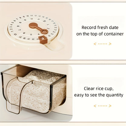 Airtight Rice Container with Measuring Cup, Large Moisture-Proof Rice Dispenser for Rice, Grains