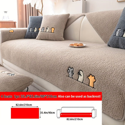 Sofa Cover Thick Plush Shearling Panels with Animal and Bone Embroidery and Backing Detail for 2 to 4 Seats