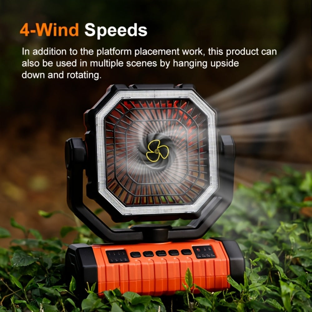 Outdoor Fan, 20000mAh with Built-In LED Light, USB Rechargeable Portable Outdoor Fan with Sturdy Handle, Rugged Compact Design for Tent