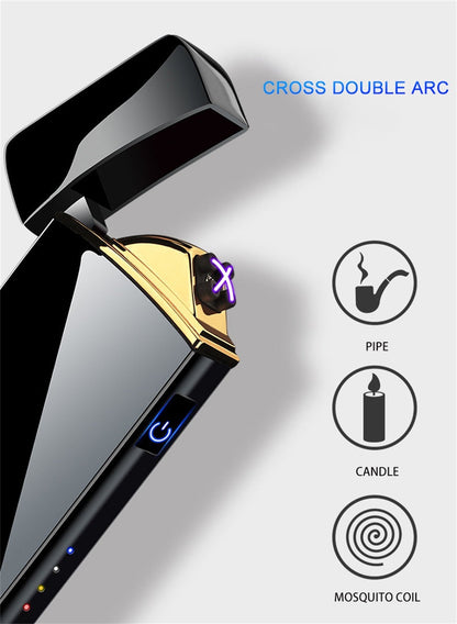 Flip-Top Dual-Arc Electric Lighter with Power Display in 12 Black or Blue Artwork Options Pictured