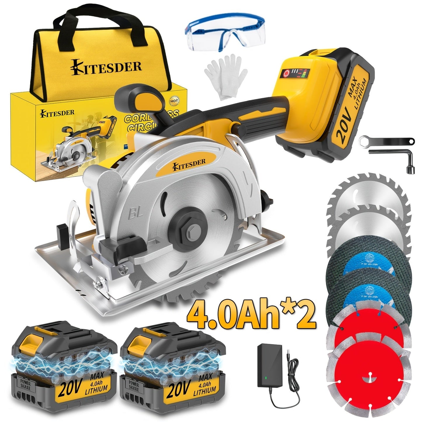 Brushless Circular Saw 5-Inch Kit 6900RPM with Battery & Charger, 45° Bevel Cut, Up to 6 Saw Blades