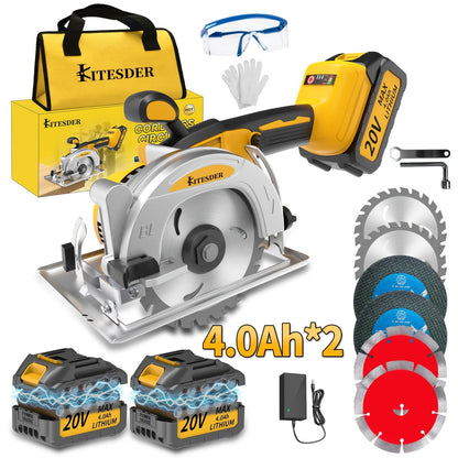 Brushless Circular Saw 5-Inch Kit 6900RPM with Battery & Charger, 45° Bevel Cut, Up to 6 Saw Blades