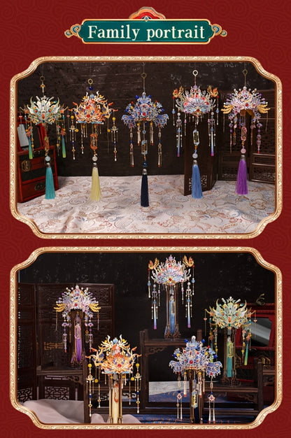 3D Metal Puzzle Phoenix Crown Qingluan – Blue & Gold DIY Assembly with Beads & Tassels, Chinese Mythology Art Collectible