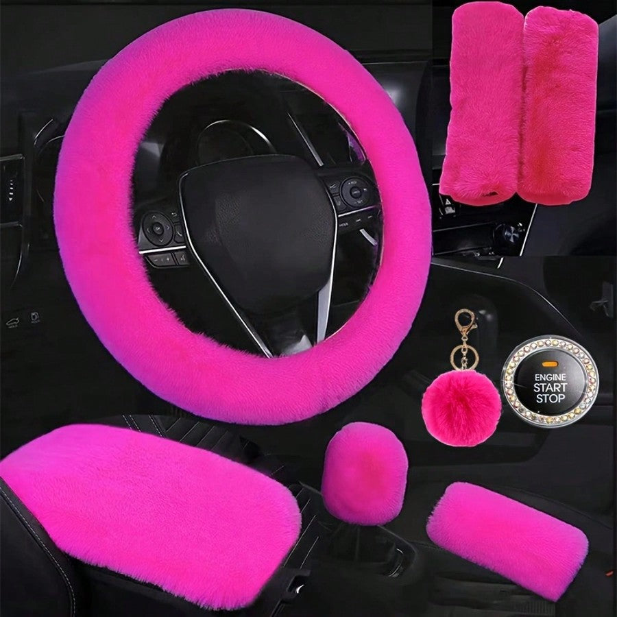 Plush Fluffy Steering Wheel Cover – Rex Rabbit Fur Texture, Universal Fit, 12 Colors (Black, Pink, Purple, Red & More)
