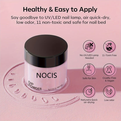 Dip Powder Nail Kit with NOCIS Label, Four Nude Pink Glitter Powders, Three 10ml Liquids and Four Tools
