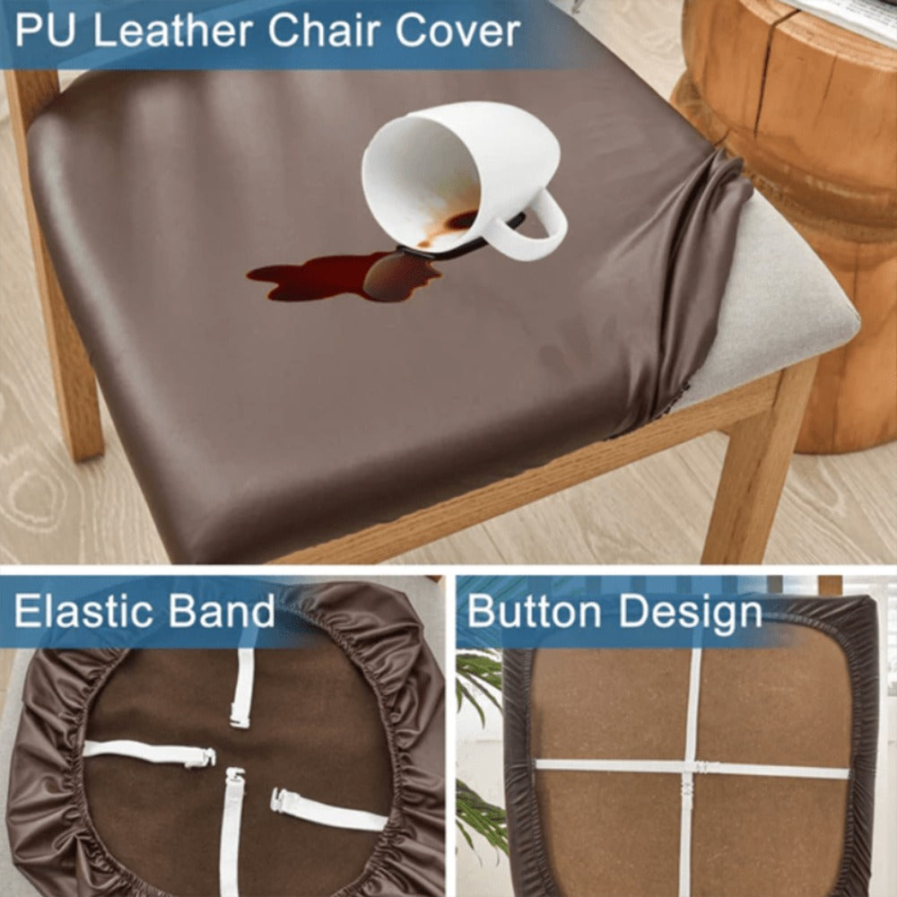 PU Leather Dining Chair Cushion Covers Removable Stretch Seat Slipcovers for Dining Room Kitchen Hotel Set of 4 or 6