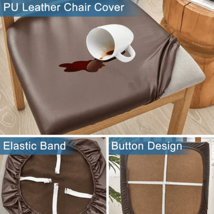 PU Leather Dining Chair Cushion Covers Removable Stretch Seat Slipcovers for Dining Room Kitchen Hotel Set of 4 or 6